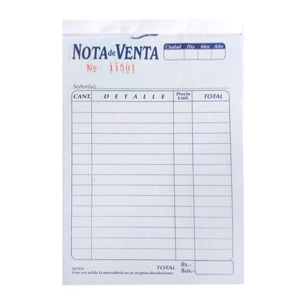 100pzs Notas de venta